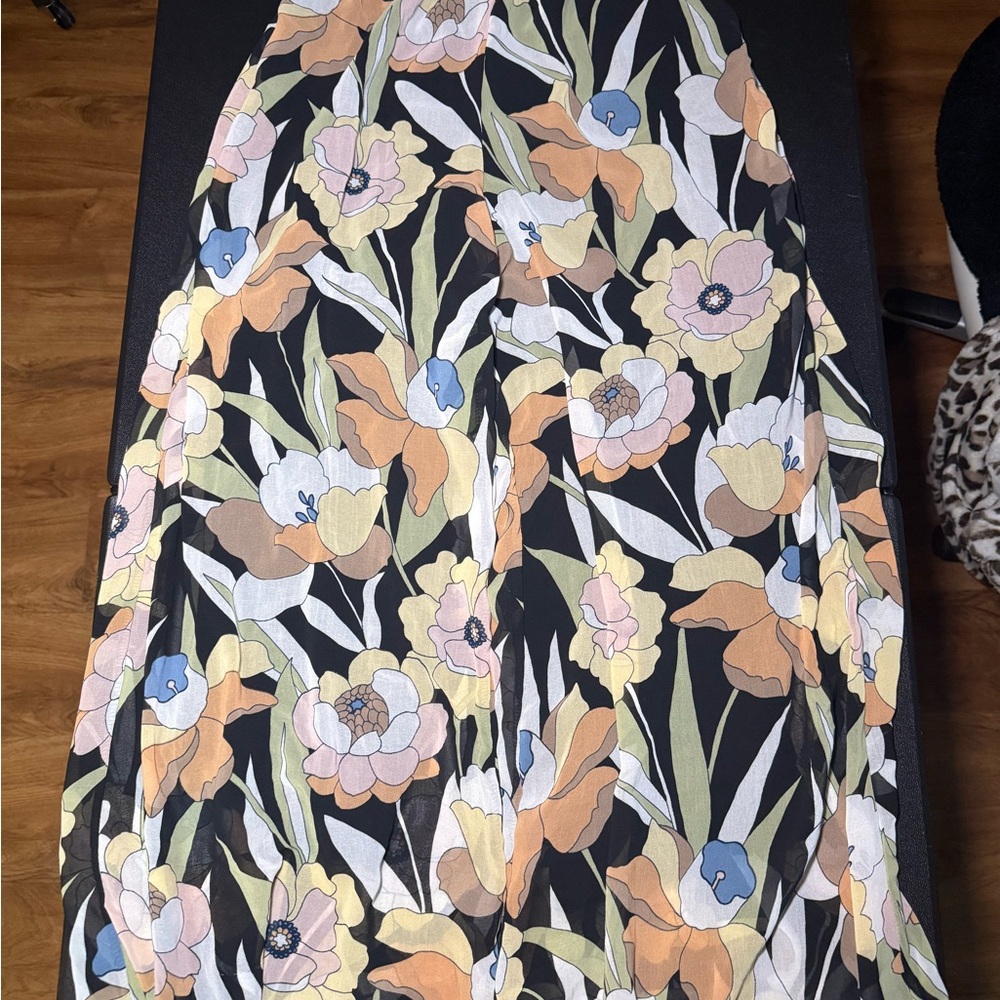 Lulu's Vibrant Floral Pants - Black, Orange, Blue, Green